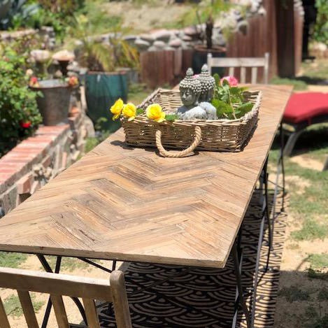 Repurposed Wood Bistro Table with Folding Metal Base – Terra