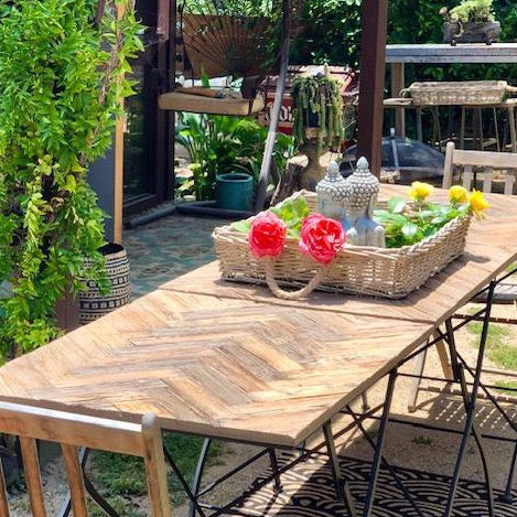 Repurposed Wood Bistro Table with Folding Metal Base – Terra Sage